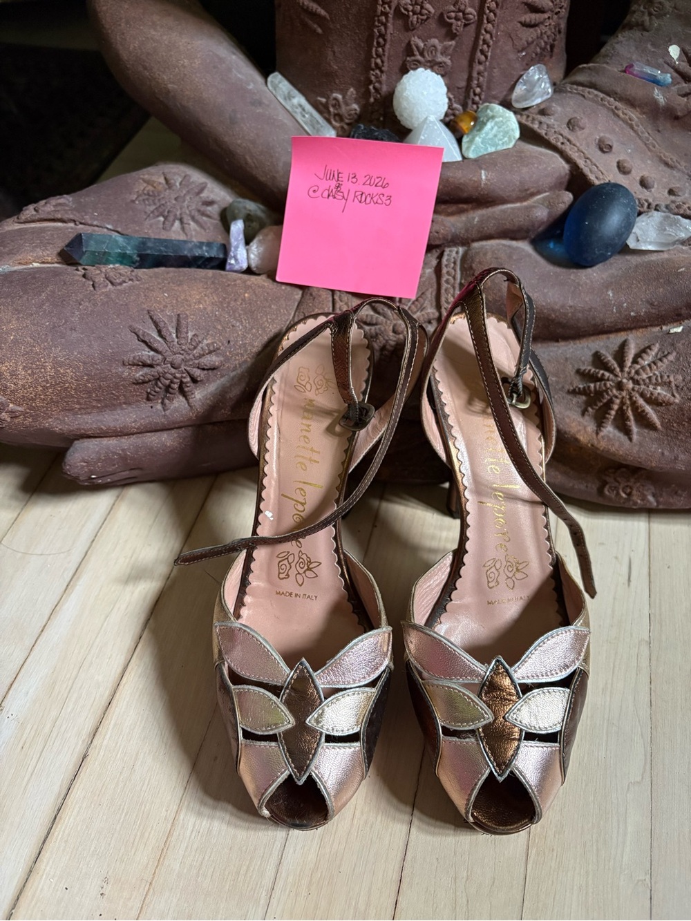 Vintage Nanette Lapore Metallic Rose Gold Peep-Toe Heels with Ankle Strap Size 7 - Picture 3 of 6
